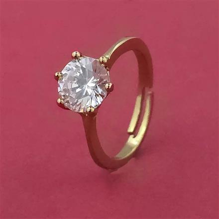 American Diamond Solitaire Ring with Rhodium Plating 2 Tone Plating Mehndi Plating