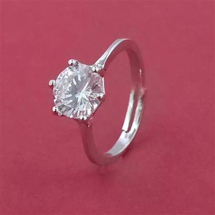 American Diamond Solitaire Ring with Rhodium Plating 2 Tone Plating Mehndi Plating