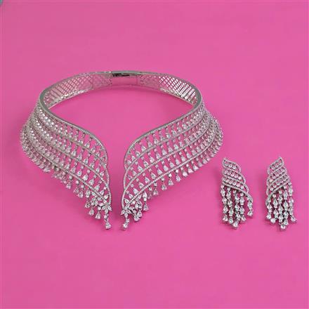 American Diamond Hasli Necklace with Rhodium Plating 2 Tone Plating
