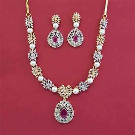 American Diamond Pearl Necklace with 2 Tone Plating