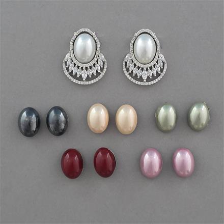 American Diamond Changeable Earring with Rhodium Plating 2 Tone Plating