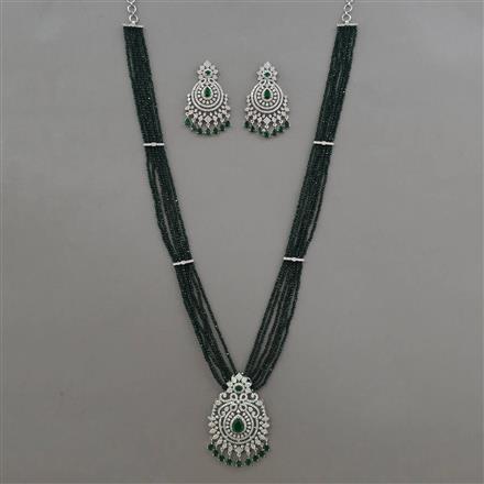 American Diamond Long Pendant Set with Rhodium Plating