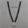 American Diamond Long Pendant Set with Rhodium Plating