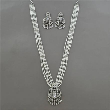 American Diamond Long Pendant Set with Rhodium Plating