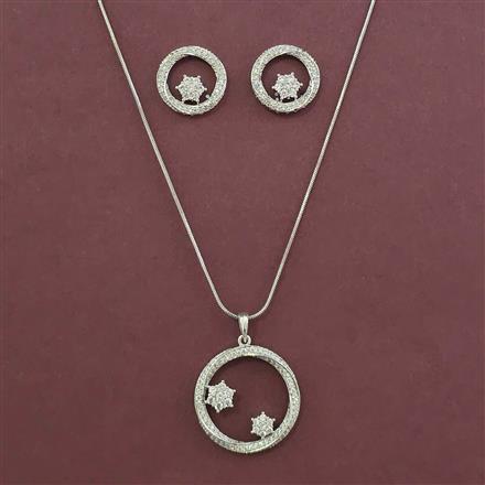 American Diamond Classic Pendant Set with Rhodium Plating
