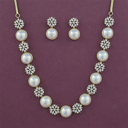 American Diamond Pearl Necklace with Rhodium Plating 2 Tone Plating Mehndi Plating