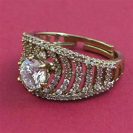 American Diamond Solitaire Ring with Rhodium Plating 2 Tone Plating Mehndi Plating