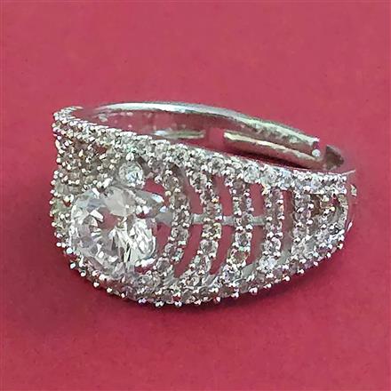 American Diamond Solitaire Ring with Rhodium Plating 2 Tone Plating Mehndi Plating