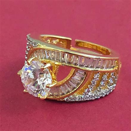 American Diamond Solitaire Ring with 2 Tone Plating