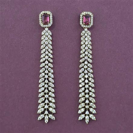 American Diamond Long Earring with Mehndi Plating