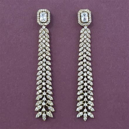 American Diamond Long Earring with Mehndi Plating
