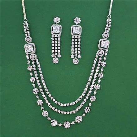 American Diamond Layered Necklace with Rhodium Plating