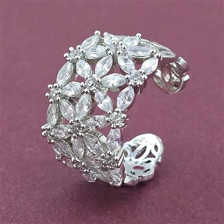 American Diamond Adjustable Ring with Rhodium Plating 2 Tone Plating Mehndi Plating