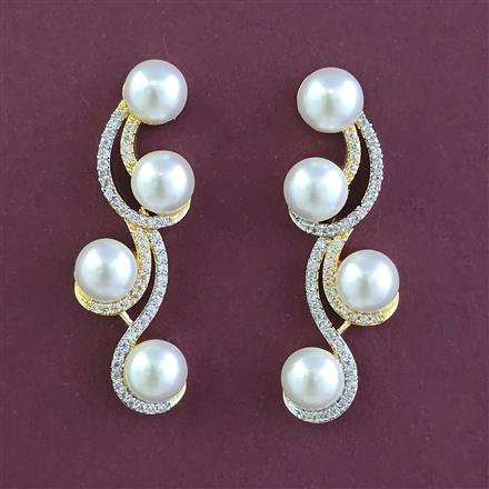 American Diamond Pearl Earring with Rhodium Plating 2 Tone Plating