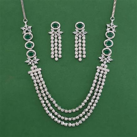 American Diamond Layered Necklace with Rhodium Plating