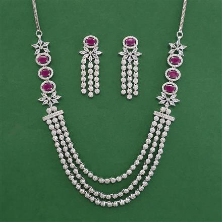 American Diamond Layered Necklace with Rhodium Plating