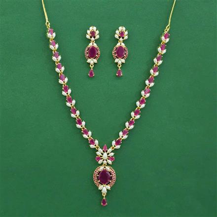 American Diamond Pearl Necklace with Gold Plating