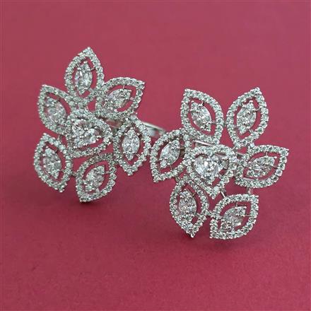 American Diamond Adjustable Ring with Rhodium Plating 2 Tone Plating Mehndi Plating