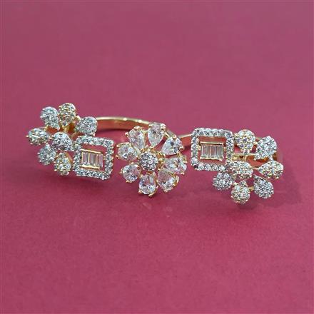 American Diamond Adjustable Ring with Rhodium Plating 2 Tone Plating Mehndi Plating