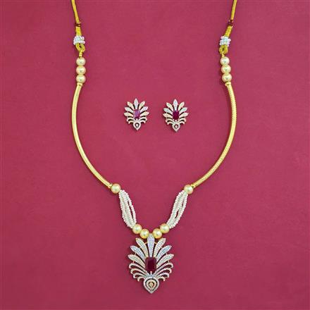 American Diamond Pearl Pendant Set with 2 Tone Plating