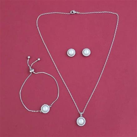 American Diamond Combo Pendant Set with Rhodium Plating 2 Tone Plating