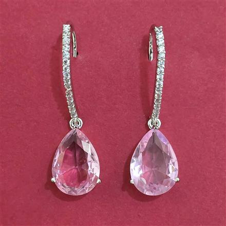 American Diamond Short Earring with Rhodium Plating