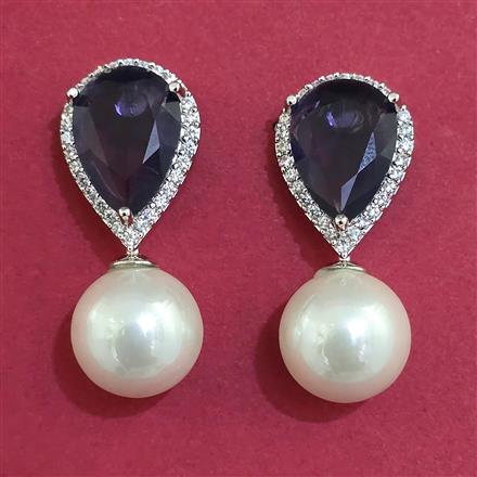 American Diamond Pearl Earring with Rhodium Plating
