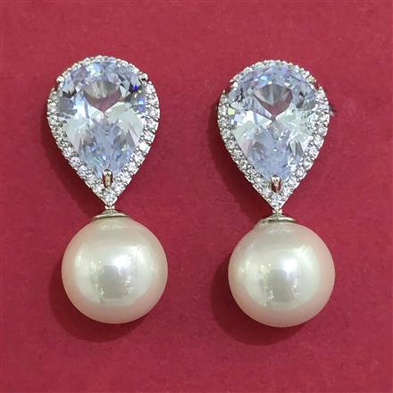 American Diamond Pearl Earring with Rhodium Plating