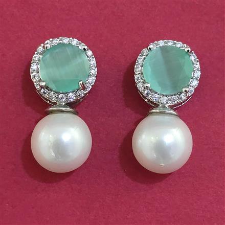American Diamond Pearl Earring with Rhodium Plating