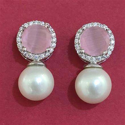 American Diamond Pearl Earring with Rhodium Plating