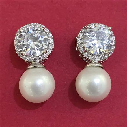 American Diamond Pearl Earring with Rhodium Plating