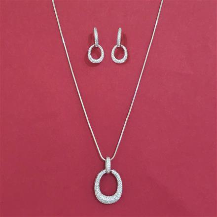 American Diamond Classic Pendant Set with Rhodium Plating