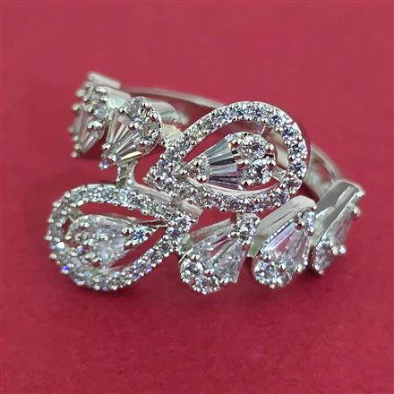 American Diamond Adjustable Ring with Rhodium Plating 2 Tone Plating Mehndi Plating