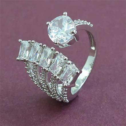 American Diamond Adjustable Ring With Rhodium Plating