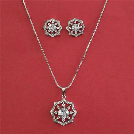 American Diamond Classic Pendant Set with Rhodium Plating