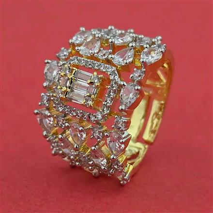 American Diamond Adjustable Ring with Rhodium Plating 2 Tone Plating Mehndi Plating