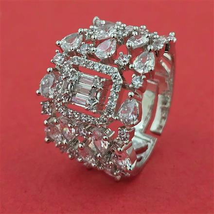 American Diamond Adjustable Ring with Rhodium Plating 2 Tone Plating Mehndi Plating