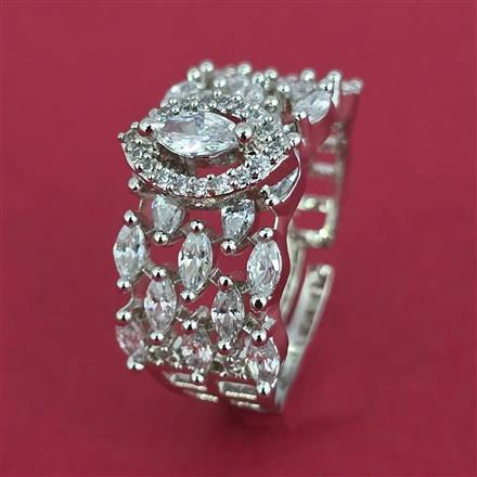 American Diamond Adjustable Ring with Rhodium Plating 2 Tone Plating Mehndi Plating