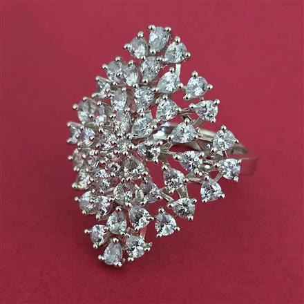 American Diamond Adjustable Ring with Rhodium Plating 2 Tone Plating Mehndi Plating
