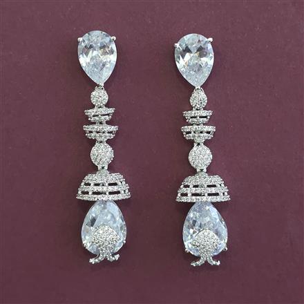 American Diamond Long Earring with Rhodium Plating