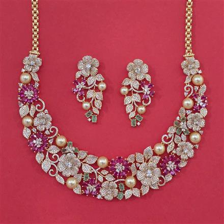 American Diamond Pearl Necklace with Carat Plating