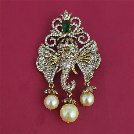 American Diamond Temple Brooch with Mehndi Plating