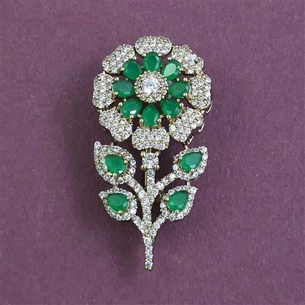 American Diamond Floral Brooch with Mehndi Plating