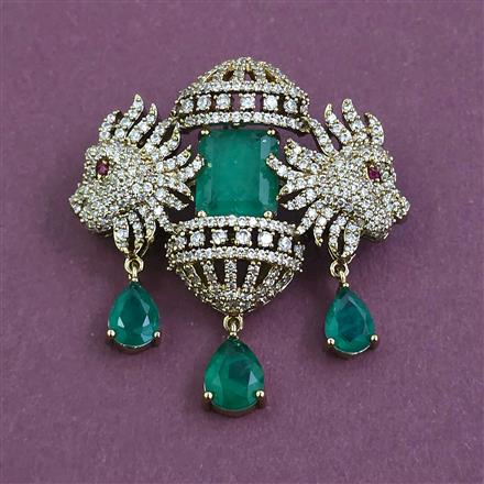 American Diamond Classic Brooch with Mehndi Plating
