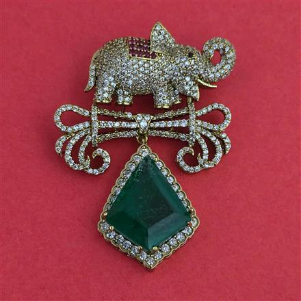 American Diamond Classic Brooch with Mehndi Plating