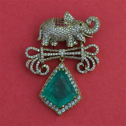 American Diamond Classic Brooch with Mehndi Plating
