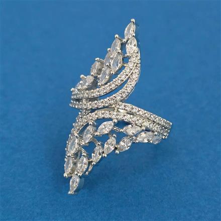 American Diamond Adjustable Ring With Mehndi Plating Rhodium Plating