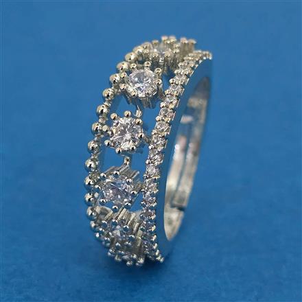 American Diamond Adjustable Ring With Mehndi Plating Rhodium Plating
