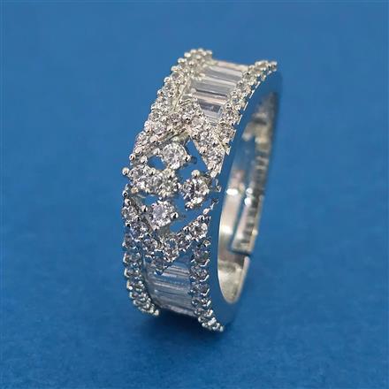 American Diamond Adjustable Ring With Mehndi Plating Rhodium Plating