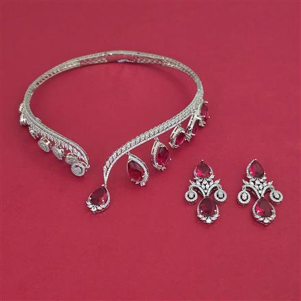 American Diamond Hasli Necklace with Rhodium Plating